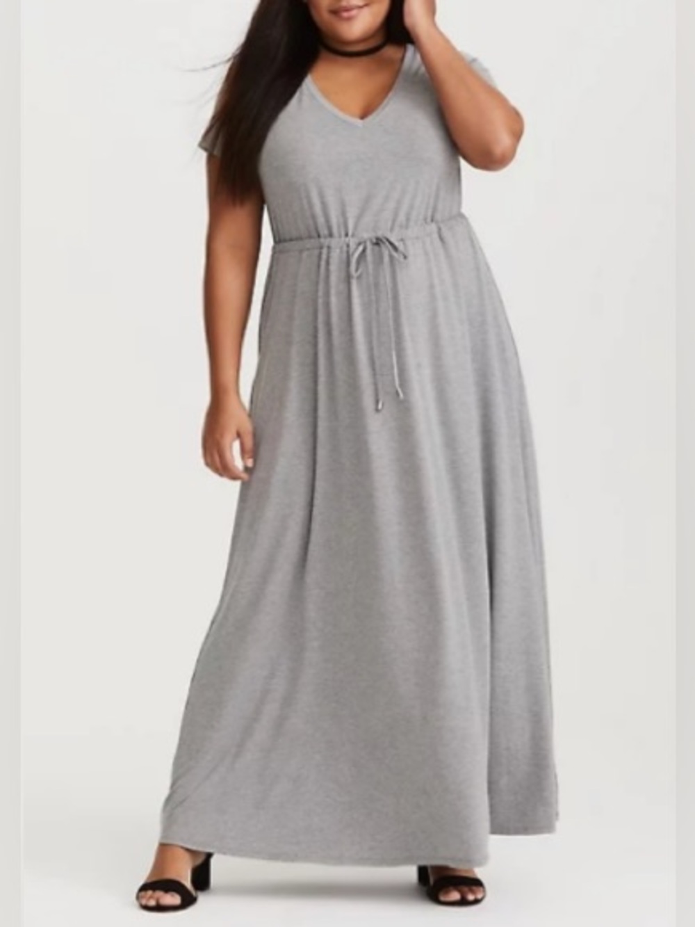 Torrid Everyday V-Neck Drawstring Maxi Dress - Light Gray Size 0X Comfort Cozy